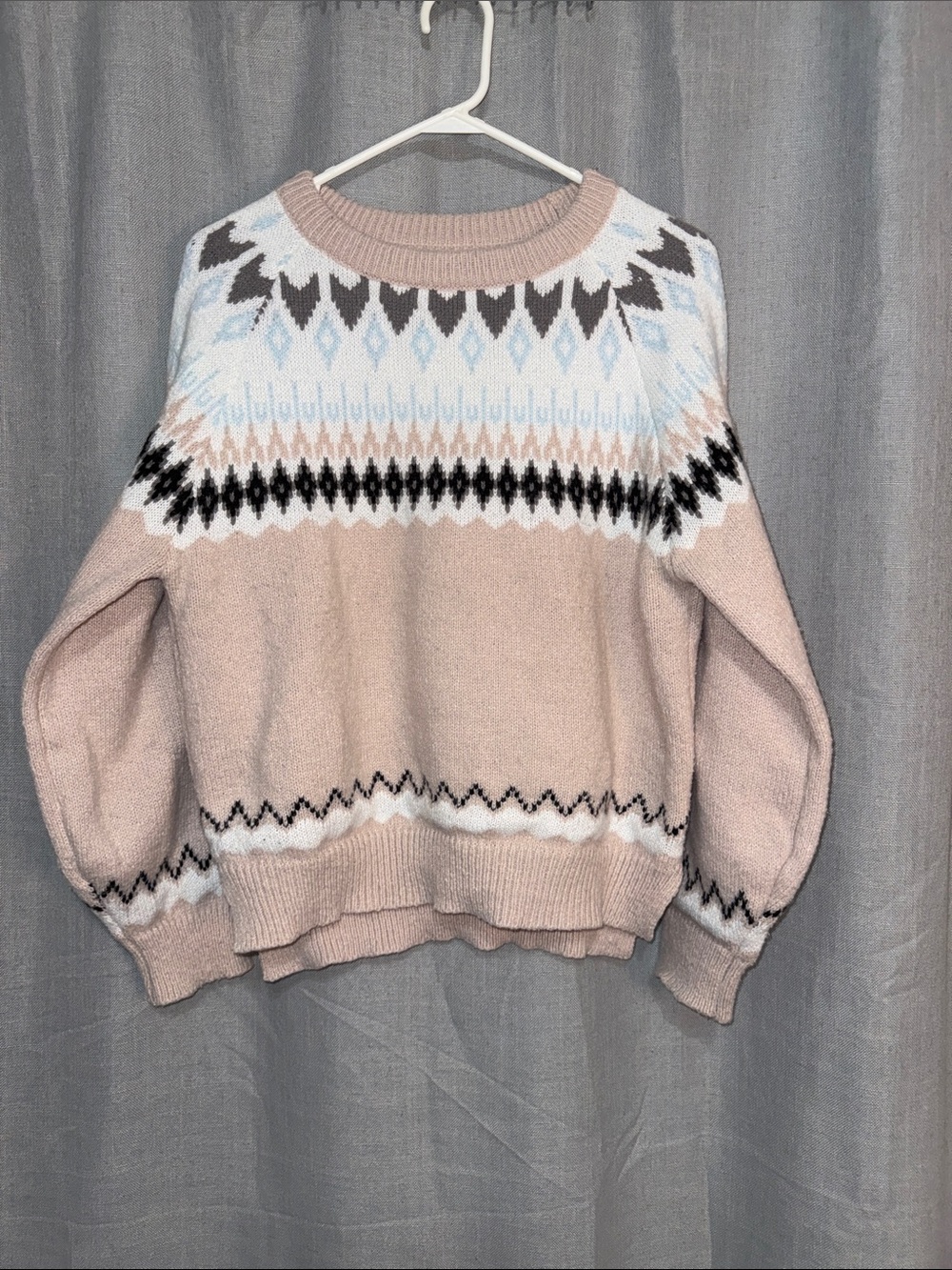 Panache Accessories Women's Fair Isle Pastel Pink Blue Knit Crew Neck Sweater